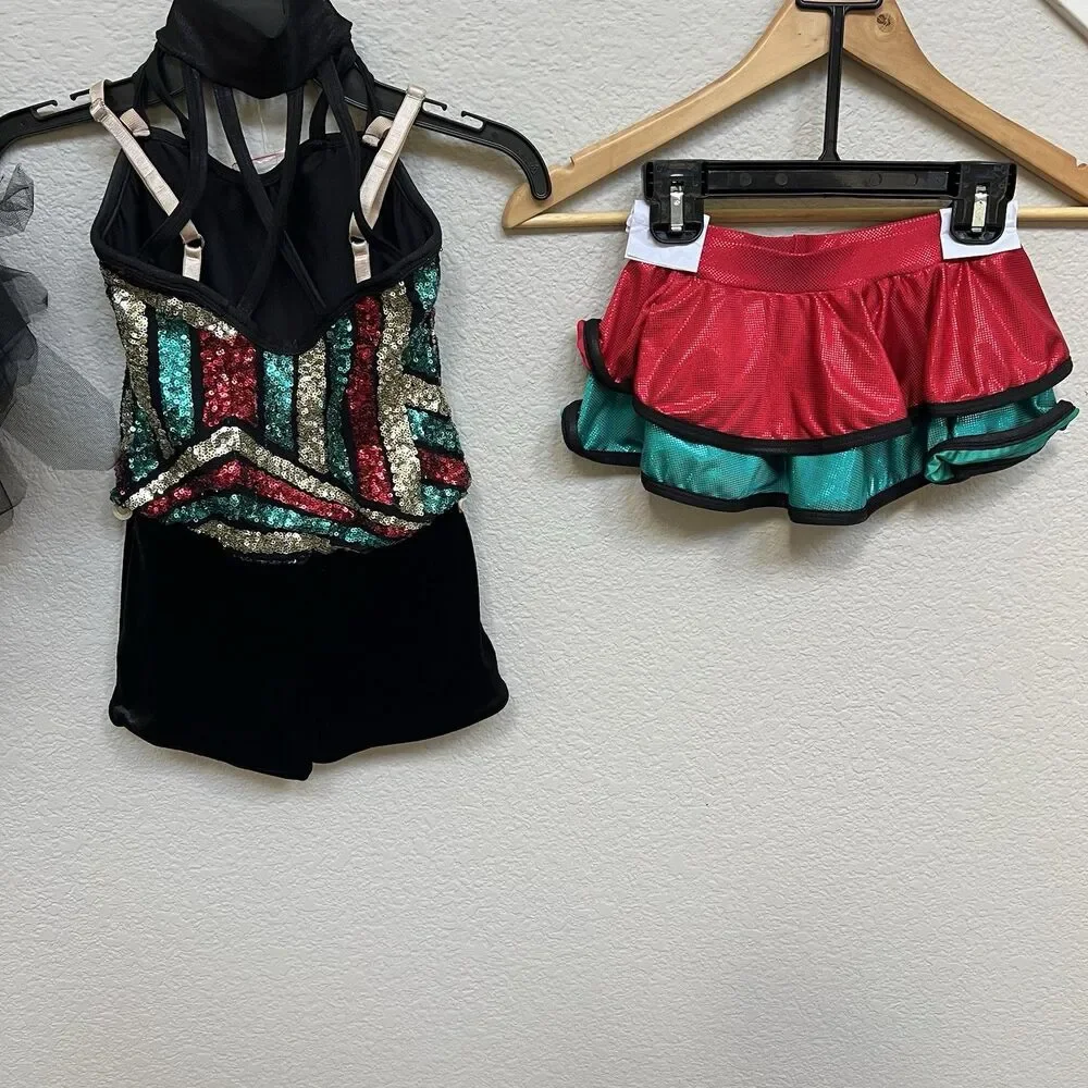 Curtain Call Size Child Small Rebel Beat Sparkly Dance Costume Multi Sequined